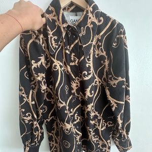 GANNI Light Print Denim Cutline Shirt